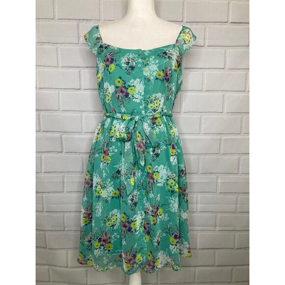 Lauren Conrad Paola Posey Green Floral Chiffon Spring/Summer Dress Size 14 - Picture 3 of 12